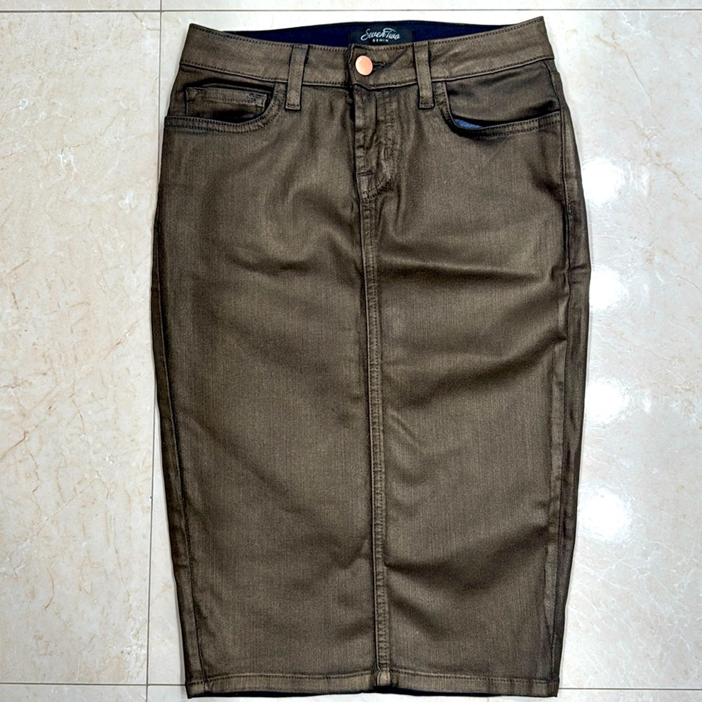 Seven Two Denim coated copper denim pencil skirt